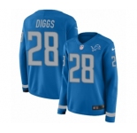 Women's Nike Detroit Lions #28 Quandre Diggs Limited Blue Therma Long Sleeve NFL Jersey