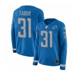 Women's Nike Detroit Lions #31 Teez Tabor Limited Blue Therma Long Sleeve NFL Jersey