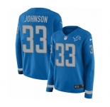 Women's Nike Detroit Lions #33 Kerryon Johnson Limited Blue Therma Long Sleeve NFL Jersey