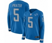Women's Nike Detroit Lions #5 Matt Prater Limited Blue Therma Long Sleeve NFL Jersey