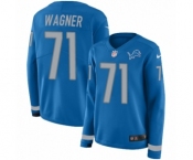 Women's Nike Detroit Lions #71 Ricky Wagner Limited Blue Therma Long Sleeve NFL Jersey