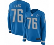 Women's Nike Detroit Lions #76 T.J. Lang Limited Blue Therma Long Sleeve NFL Jersey