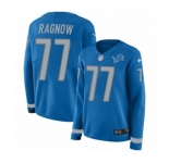 Women's Nike Detroit Lions #77 Frank Ragnow Limited Blue Therma Long Sleeve NFL Jersey
