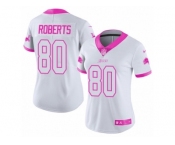 Women's Nike Detroit Lions #80 Michael Roberts Limited White Pink Rush Fashion NFL Jersey