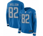 Women's Nike Detroit Lions #82 Luke Willson Limited Blue Therma Long Sleeve NFL Jersey