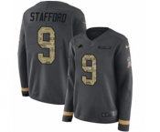 Women's Nike Detroit Lions #9 Matthew Stafford Limited Black Salute to Service Therma Long Sleeve NFL Jersey