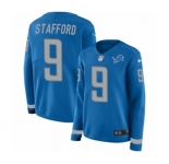 Women's Nike Detroit Lions #9 Matthew Stafford Limited Blue Therma Long Sleeve NFL Jersey