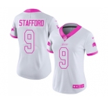 Women's Nike Detroit Lions #9 Matthew Stafford Limited White Pink Rush Fashion NFL Jersey