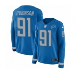 Women's Nike Detroit Lions #91 A'Shawn Robinson Limited Blue Therma Long Sleeve NFL Jersey