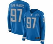 Women's Nike Detroit Lions #97 Ricky Jean Francois Limited Blue Therma Long Sleeve NFL Jersey
