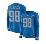 Women's Nike Detroit Lions #98 Damon Harrison Limited Blue Therma Long Sleeve NFL Jersey
