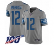 Youth Detroit Lions #12 Danny Amendola Limited Gray Inverted Legend 100th Season Football Jersey