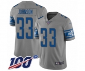Youth Detroit Lions #33 Kerryon Johnson Limited Gray Inverted Legend 100th Season Football Jersey
