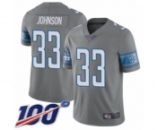 Youth Detroit Lions #33 Kerryon Johnson Limited Steel Rush Vapor Untouchable 100th Season Football Jersey