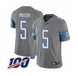 Youth Detroit Lions #5 Matt Prater Limited Steel Rush Vapor Untouchable 100th Season Football Jersey