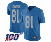 Youth Detroit Lions #81 Calvin Johnson Blue Alternate Vapor Untouchable Limited Player 100th Season Football Jersey