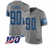 Youth Detroit Lions #90 Trey Flowers Limited Gray Inverted Legend 100th Season Football Jersey