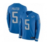 Youth Nike Detroit Lions #5 Matt Prater Limited Blue Therma Long Sleeve NFL Jersey