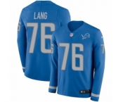 Youth Nike Detroit Lions #76 T.J. Lang Limited Blue Therma Long Sleeve NFL Jersey