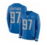Youth Nike Detroit Lions #97 Ricky Jean Francois Limited Blue Therma Long Sleeve NFL Jersey