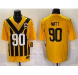 Men's Pittsburgh Steelers #90 T.J. Watt Gold 1933 Throwback Alternate Football Stitched Game Jersey