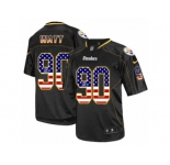 Men Nike Pittsburgh Steelers #90 T. J. Watt Elite Black USA Flag Fashion NFL Jersey