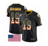 Men's Nike Pittsburgh Steelers #19 JuJu Smith-Schuster Limited Black Rush USA Flag NFL Jersey