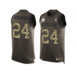 Men's Nike Pittsburgh Steelers #24 Coty Sensabaugh Limited Green Salute to Service Tank Top NFL Jersey