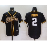 Men's Pittsburgh Steelers #2 Justin Fields Black With Patch Cool Base Stitched Baseball Jersey