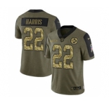 Men's Pittsburgh Steelers #22 Najee Harris 2021 Olive Camo Salute To Service Limited Stitched Football Jersey