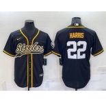 Men's Pittsburgh Steelers #22 Najee Harris Black With Patch Cool Base Stitched Baseball Jersey
