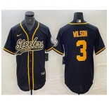 Mens Pittsburgh Steelers #3 Russell Wilson Black With Cool Base Stitched Baseball Jersey