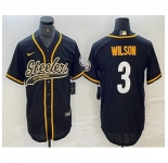 Men's Pittsburgh Steelers #3 Russell Wilson Black With Cool Base Stitched Baseball Jerseys