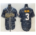 Men's Pittsburgh Steelers #3 Russell Wilson Camo With Cool Base Stitched Baseball Jersey