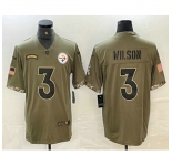 Men's Pittsburgh Steelers #3 Russell Wilson Olive 2022 Salute To Service Limited Stitched Jersey