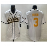 Men's Pittsburgh Steelers #3 Russell Wilson White With Cool Base Stitched Baseball Jersey