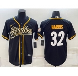 Men's Pittsburgh Steelers #32 Franco Harris Black With Patch Cool Base Stitched Baseball Jersey