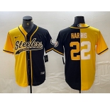 Men's Pittsburgh Steelers #32 Franco Harris Yellow Black Split With Patch Cool Base Stitched Baseball Jersey