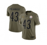 Men's Pittsburgh Steelers #43 Troy Polamalu 2022 Olive Salute To Service Limited Stitched Jersey