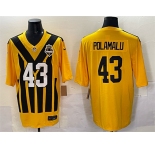 Men's Pittsburgh Steelers #43 Troy Polamalu Gold 1933 Throwback Alternate Football Stitched Jersey