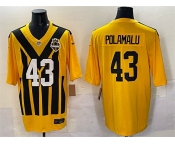 Men's Pittsburgh Steelers #43 Troy Polamalu Gold 1933 Throwback Alternate Football Stitched Jersey