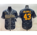 Men's Pittsburgh Steelers #43 Troy Polamalu Grey Navy Camo With Patch Cool Base Stitched Baseball Jersey