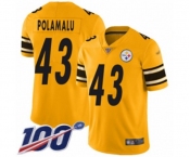 Men's Pittsburgh Steelers #43 Troy Polamalu Limited Gold Inverted Legend 100th Season Football Jersey