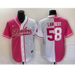 Men's Pittsburgh Steelers #58 Jack Lambert Pink White Two Tone With Patch Cool Base Stitched Baseball Jersey