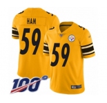 Men's Pittsburgh Steelers #59 Jack Ham Limited Gold Inverted Legend 100th Season Football Jersey