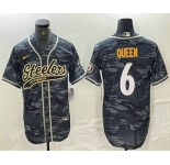 Men's Pittsburgh Steelers #6 Patrick Queen Camo With Patch Cool Base Stitched Baseball Jersey