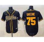 Men's Pittsburgh Steelers #75 Joe Greene Black With Patch Cool Base Stitched Baseball Jersey