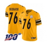 Men's Pittsburgh Steelers #76 Chukwuma Okorafor Limited Gold Inverted Legend 100th Season Football Jersey