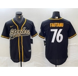 Men's Pittsburgh Steelers #76 Troy Fautanu Black With Patch Cool Base Stitched Baseball Jersey