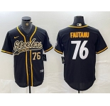 Men's Pittsburgh Steelers #76 Troy Fautanu Black With Patch Cool Base Stitched Baseball Jerseys